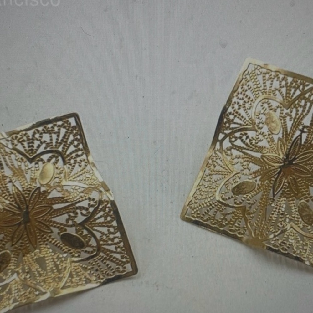 14K Gold Filigree Square Statement Earrings - Women Jewelry - Picture 13 of 14